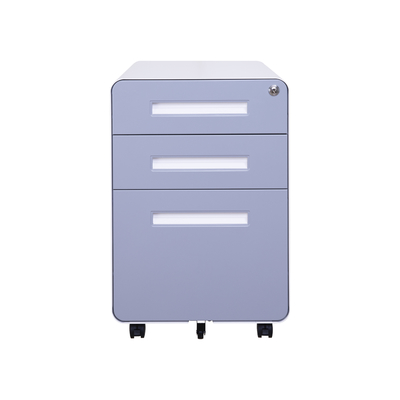 Okrągła stalowa 3-szufladowa mobilna szafka do przechowywania plików na cokole z kółkami